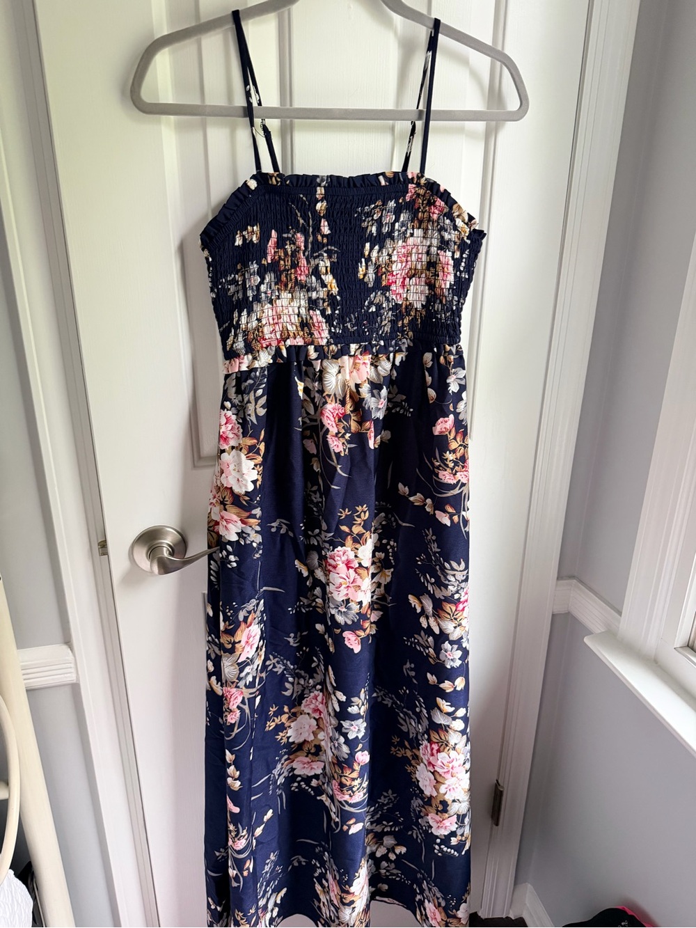 CUPSHE NWT Navy Floral Smocked Maxi Dress with Pink Blooms